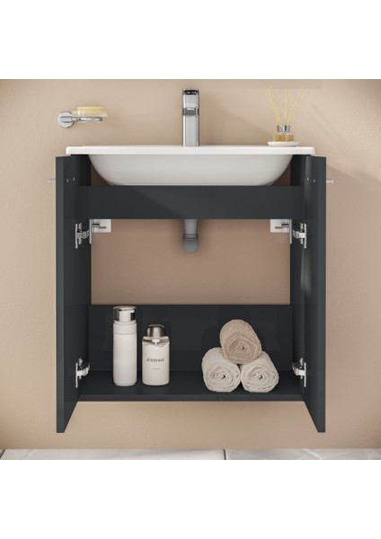 Ardea 69561 Banyo Dolabı Seti, Kapaklı, 60 cm, Parlak Antrasit indirimleri