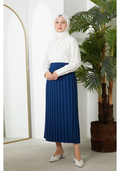 Pilikaşe Krep Etek-Indigo