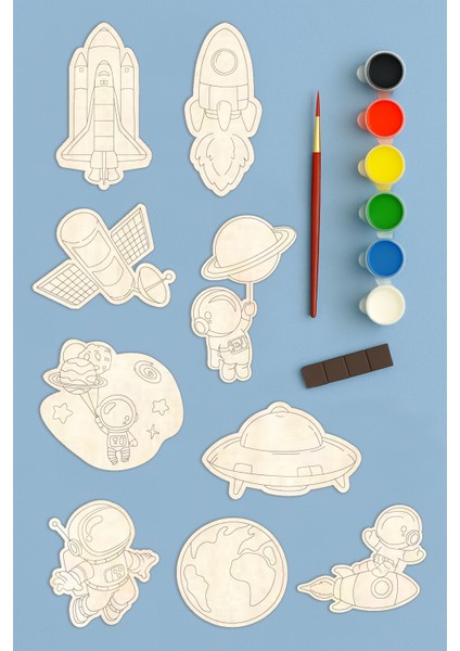 Uzay Roket Ahşap Boyama Figürleri ve Etkinlik Seti Eğitici Çocuk Aktivite Okul Öncesi Boyasız fiyatları