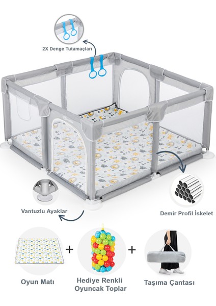 Original Playard Plus Güvenli Bebek ve Çocuk Oyun Alanı Oyun Parkı 120X120 Oyun Matı ve Topları