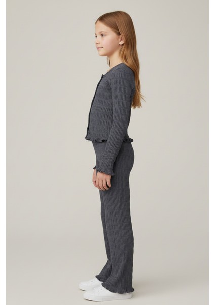 Kız Çocuk Antrasit Hakim Yaka Düğmeli Rahat Kesim Yumuşak Dokulu Şık Takım - Kız Çocuk Takım fiyatları