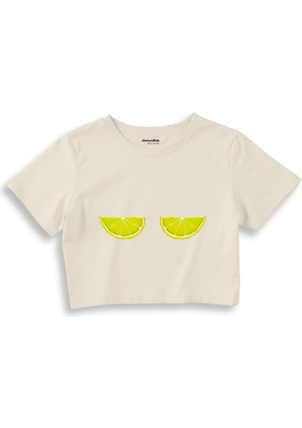 Sour Twins Crop Tişört - Ekru