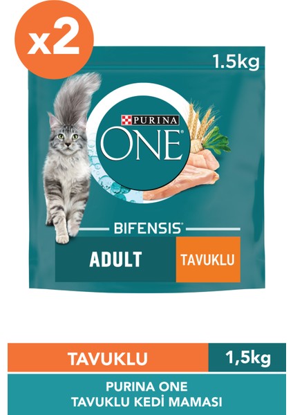 Kuru Kedi Maması Tavuklu Yetişkin Kediler 1,5 Kgx2