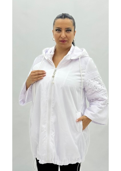 Büyük Beden Kapüşonlu Dantel Detaylı Kadın Ince Yağmurluk Rüzgarlık Mont fiyatları