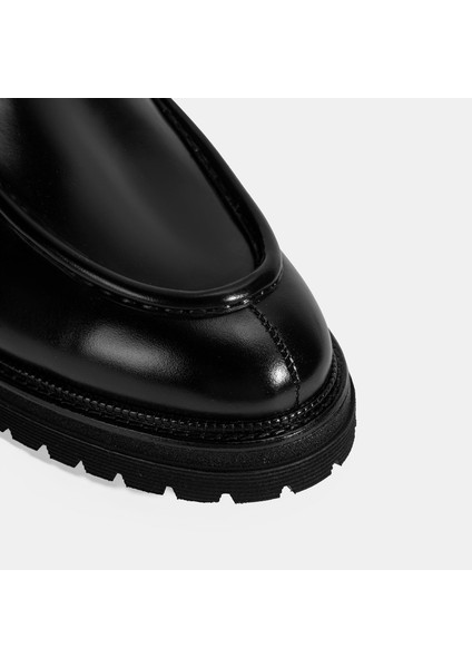 Erkek Siyah Lastikli Deri Bot