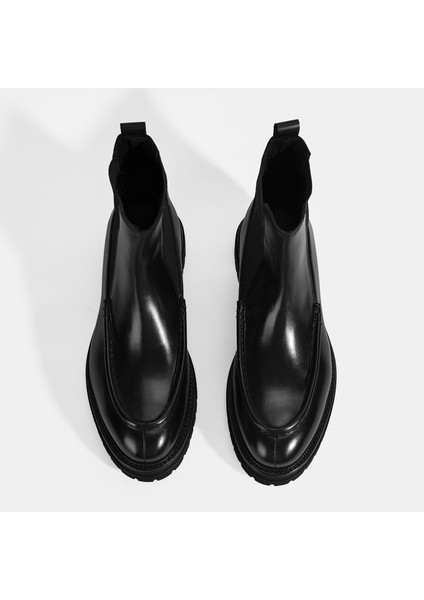 Erkek Siyah Lastikli Deri Bot