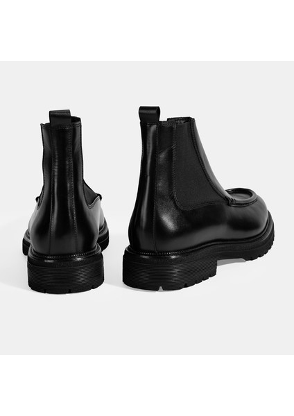 Erkek Siyah Lastikli Deri Bot