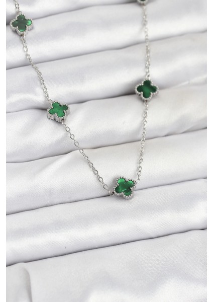 316L Çelik Zincir Gümüş Renk Yeşil Baby Boy Yonca Kadın Kolye - TJ-BKO10578