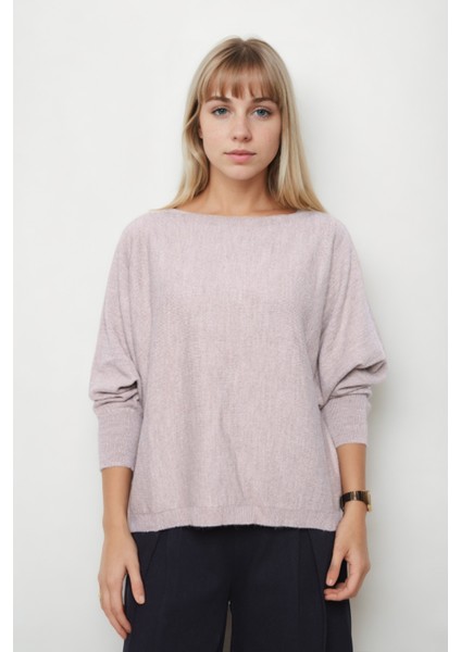 Geniş Yaka Yarasa Kol Oversize Triko Bluz