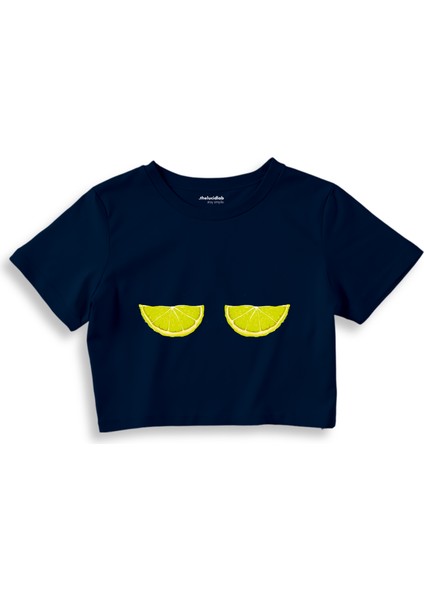 Sour Twins Crop Tişört - Lacivert