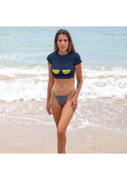 Sour Twins Crop Tişört - Lacivert fiyatları