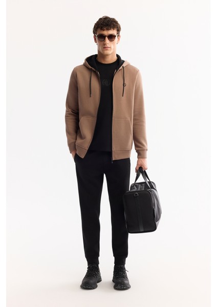 Erkek Açık Kahverengi Kapüşonlu 3 İplik Şardonlu Fermuarlı Regular Fit Sweatshirt E001019 modelleri