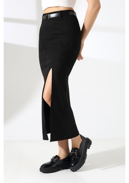 Süet Etek Uzun Boy Yırtmaçlı