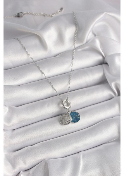 316L Çelik Gümüş Renk Zincir Zirkon Taşlı İşleme Mavi Simli Kadın Kolye - TJ-BKO9641 fiyatları