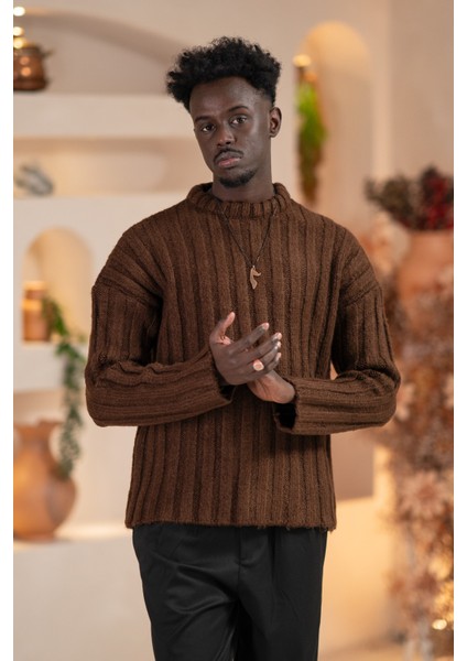 Oversize Kendinden Çizgili Pamuklu Kalın Triko Spor Kazak fiyatları