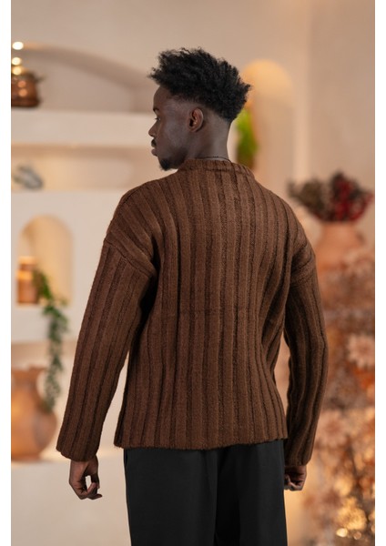 Oversize Kendinden Çizgili Pamuklu Kalın Triko Spor Kazak indirimleri