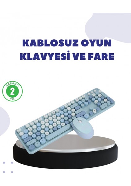 Kablosuz Retro Klavye ve Mouse Seti – 104 Tuşlu, Sessiz Yazım