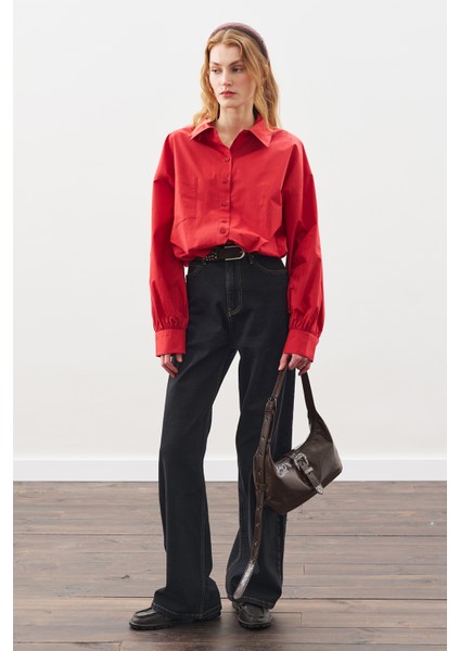 Crop Balon Form Gömlek Kırmızı fiyatları