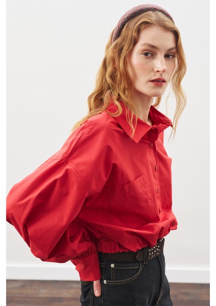 Crop Balon Form Gömlek Kırmızı fırsatları