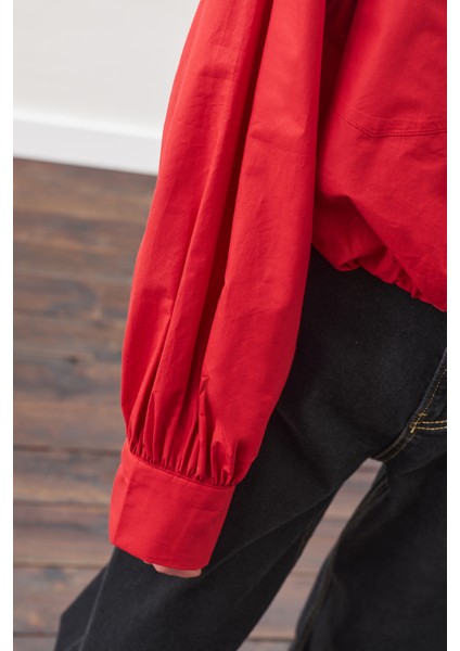 Crop Balon Form Gömlek Kırmızı indirimleri