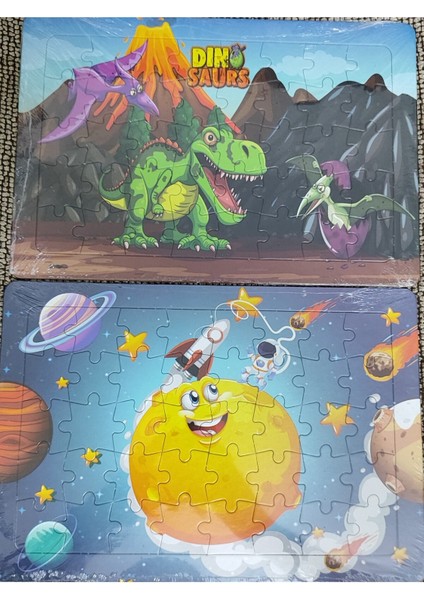 2 Adet Puzzle Yap Boz (33CM*23CM*40PARÇA) (Dinozorlar / Uzay Figürlü)