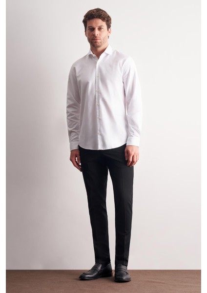 Beyaz Yarım Italyan Yaka Kendinden Desenli Uzun Kol Premium Slim Fit %100 Pamuk Gömlek 1004255193 fiyatları