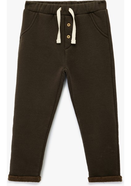 Şardonlu Duble Paça Düğmeli Bağcıklı Eşofman Altı