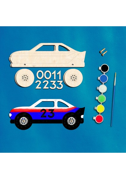Yarış Araba Ahşap Boyama Figürleri ve Etkinlik Seti Eğitici Çocuk Aktivite Okul Öncesi Boyasız