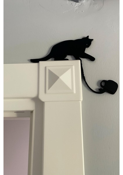 Kapı Köşesi Süsü Kahve Döken Kedi Temalı