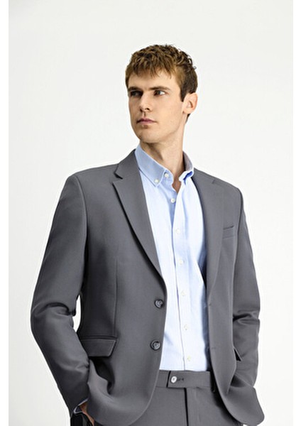 Slim Fit Dar Kesim Klasik Takım Elbise Erkek Ceket Yaka Düz Desenli Polyester Astarlı fırsatları