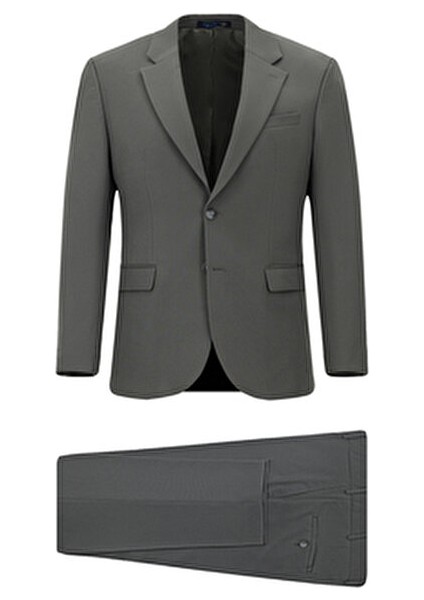 Slim Fit Dar Kesim Klasik Takım Elbise Erkek Ceket Yaka Düz Desenli Polyester Astarlı