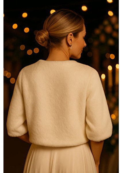 Broşlu Fransız Kollu Kürk Etol Gelin Bolero Gelin Şalı Kırık Beyaz fiyatları