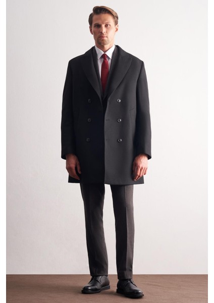 Siyah Kılıç Yaka Kruvaze Comfort Fit Esnek Classic Kaban 1008255164 fiyatları