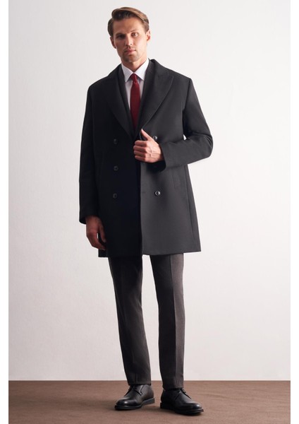 Siyah Kılıç Yaka Kruvaze Comfort Fit Esnek Classic Kaban 1008255164 modelleri