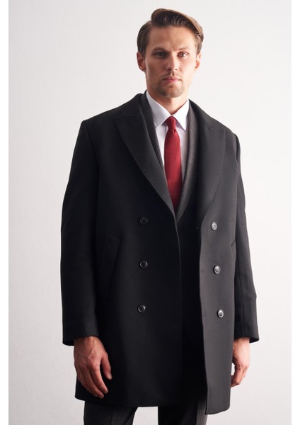 Siyah Kılıç Yaka Kruvaze Comfort Fit Esnek Classic Kaban 1008255164 fırsatları