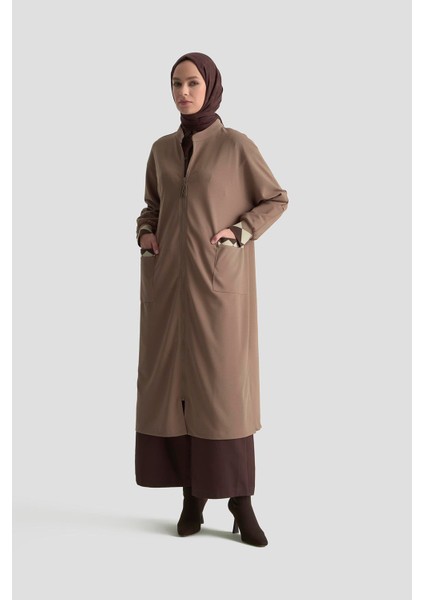 Boydan Fermuarlı Ribanalı Crep Giy Çık Vizon 25KT556 fiyatları