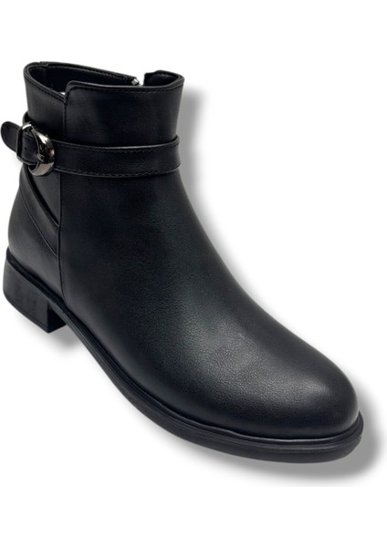 5000-26 Anatomik Cilt Deri Tokalı Fermıuarlı Kadın Bot