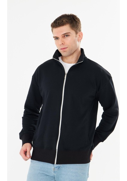 Erkek Tam Fermuarlı Pamuklu Eşofman Üstü Siyah 9507-S indirimleri