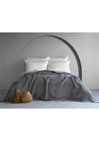 Camino Müslin 4 Katlı Yatak Örtüsü - Antrasit- Açık Gri