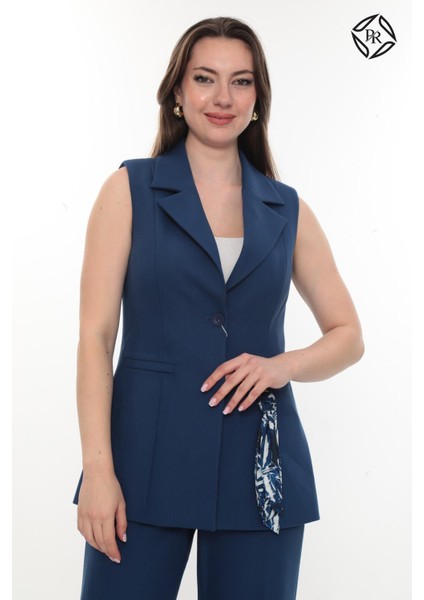 Kadın Rahat Kesim Astarlı Kolsuz Blazer Ceket Pantolon Takım Elbise