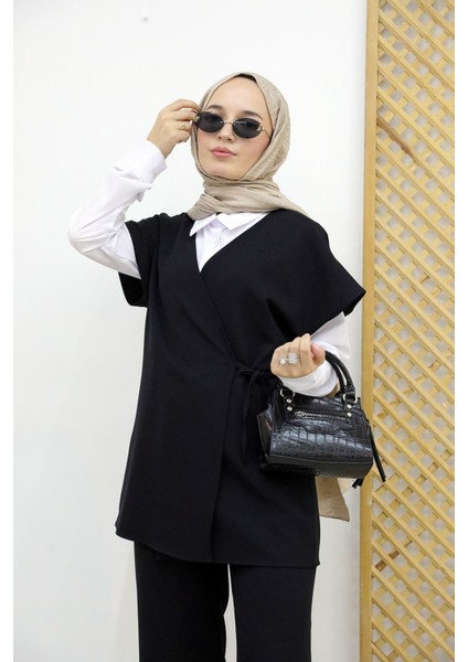 Yan Bağlamalı Yelekli Dabıltakım-Siyah