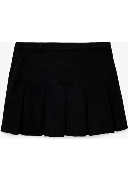 Metal Aksesuarlı Cep Detaylı Kalın Piliseli Mini Etek fiyatları