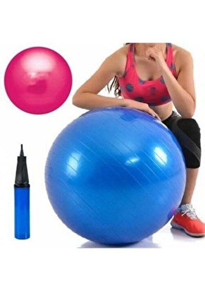 65 cm Fitilli Pilates Topu + 20 cm Mini Top Denge Yoga Egzersiz Top Jimnastik Fitness Seti + Pompa