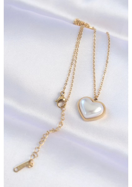 316L Çelik Zincir Gold Renk Beyaz Taşlı Bubble Kalp Kolye - TJ-BKO8737 fiyatları