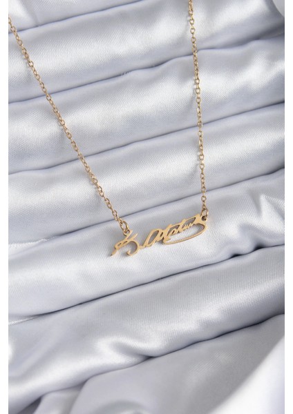 316L Çelik Zincir Gold Renk Atatürk İmzası Model Kadın Kolye - TJ-BKO7842