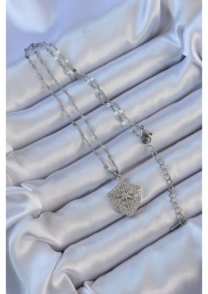 316L Çelik Zincir Gümüş Renk Zirkon Taşlı Kutup Yıldızı Kolye - TJ-BKO9126 fiyatları