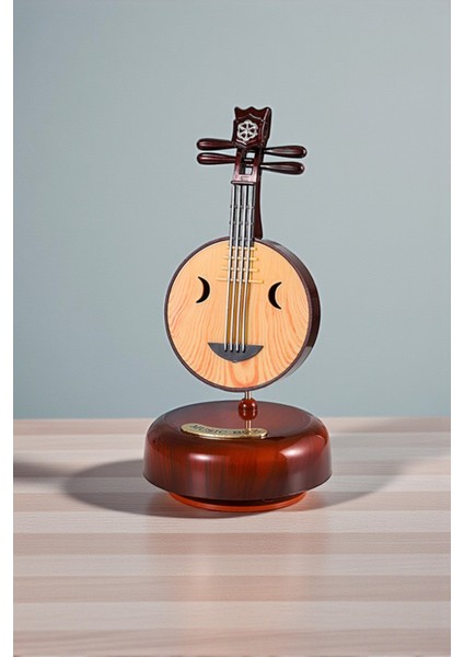 Ahşap Görünümlü Çin Pipası Tasarımlı Dönen Müzik Kutusu 18,5cm