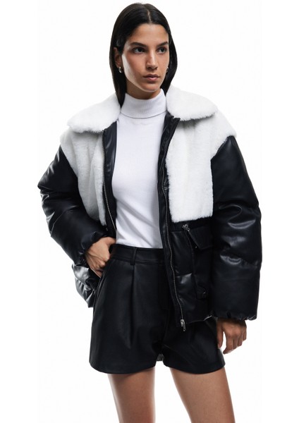 Suni Kürklü Cepli Uzun Kollu Cep Detaylı Deri Şişme Ceket fiyatları