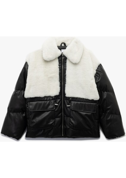Suni Kürklü Cepli Uzun Kollu Cep Detaylı Deri Şişme Ceket fırsatları