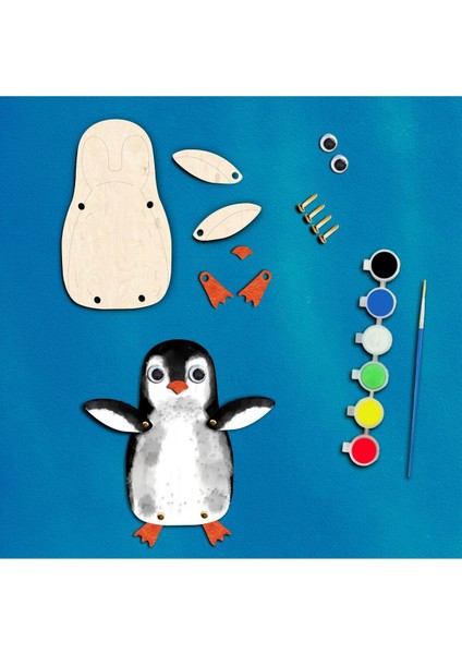 Penguen Ahşap Boyama Figürleri ve Etkinlik Seti Eğitici Çocuk Aktivite Okul Öncesi Boyasız